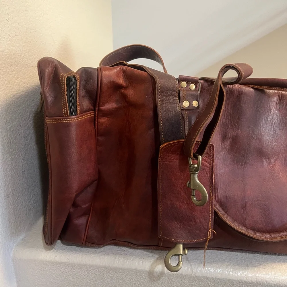 Men's‎ Genuine Dark Leather Large Vintage Duffel Travel Weekend Overnight Bag